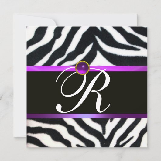 PAARS ZWARTE WITTE ZEBRA MONOGRAM, amethyst Kaart (Voorkant)