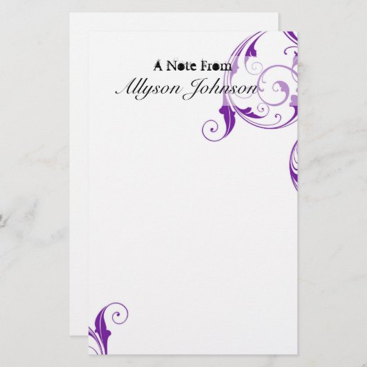 Paars Zwirl Gepersonaliseerd Briefpapier (Voorkant / Achterkant)