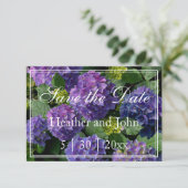 Paarsblauwe maagdenpalm hortensia's sav save the date (Staand voorkant)
