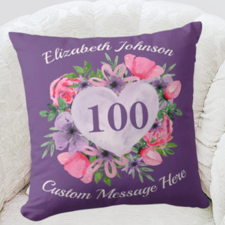 Paarse 100e verjaardag Pillow voor vrouwen Kussen