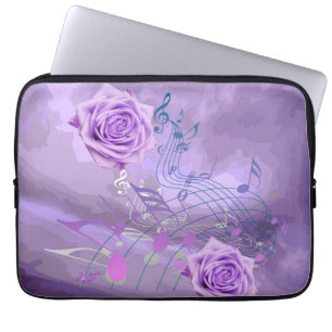 Paarse 13-inch laptophoes voor Rozen en muziek Laptop Sleeve