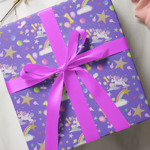 Paarse 1e verjaardag eenhoorn patroon cadeaupapier