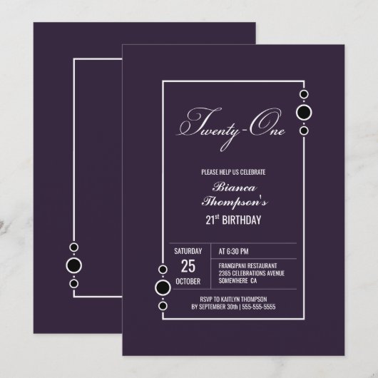 Paarse 21ste verjaardag kaart (Voorkant / Achterkant)