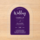 Paarse 2 Acryl Trouw Uitnodigingen Witte Tekst Mod Acryl Uitnodigingen (Voorkant)