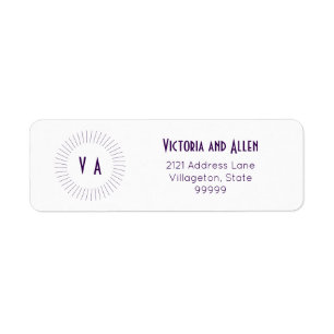 Paarse 2-letterige monogram retouradreslabel etiket