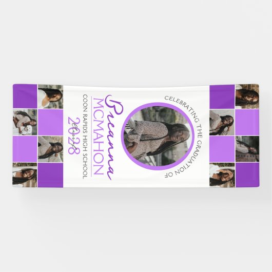 Paarse 2 Toned Fotocollage Afstuderen Vinyl Spandoek (Horizontaal)