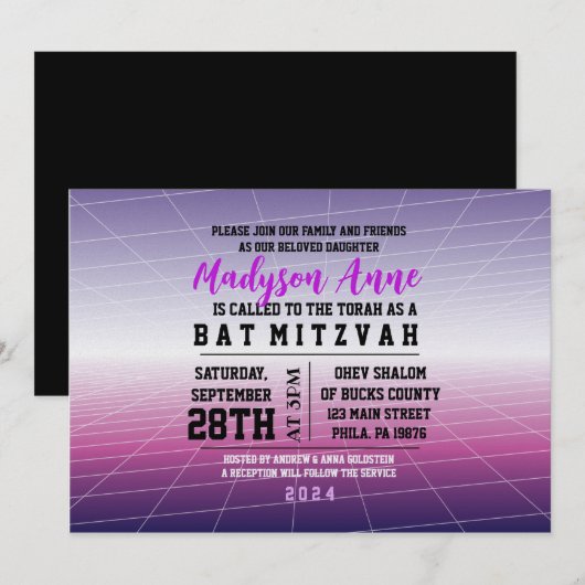 Paarse 3D GAMER GAMING DIGITAL Bar Mitzvah Kaart (Voorkant / Achterkant)