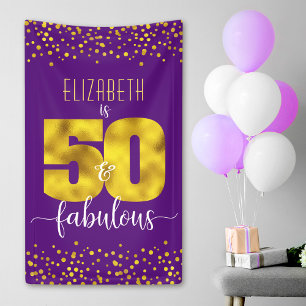 Paarse 50 en fabelachtig verjaardagsgoud folie con spandoek