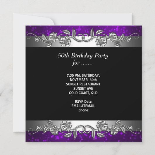 Paarse 50- en Fabulous 50e verjaardag Kaart (Achterkant)
