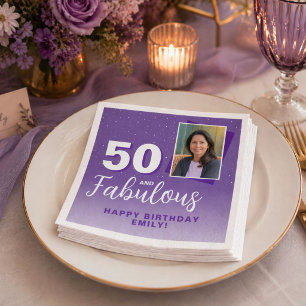 Paarse 50 en Fabulous 50ste verjaardag foto Servet