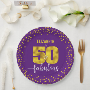 Paarse 50 en fabulous birthday gouden glam stippen papieren bordje