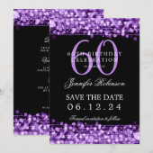 Paarse 60e verjaardag Bewaar de datum met details Kaart (Voorkant / Achterkant)