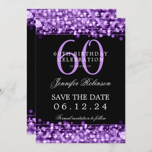 Paarse 60e verjaardagsfeest Bewaar de datum Kaart (Voorkant / Achterkant)