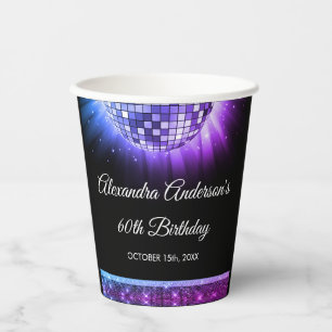 Paarse 60ste Verjaardagsfeestje 70's Disco Ball Papieren Bekers