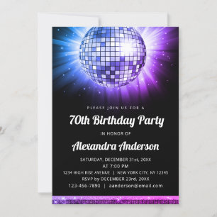 Paarse 70ste verjaardagsfeestje 70's Disco Ball Kaart
