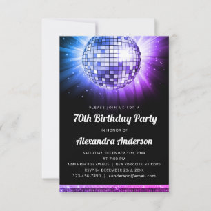 Paarse 70ste verjaardagsfeestje 70's Disco Ball Kaart