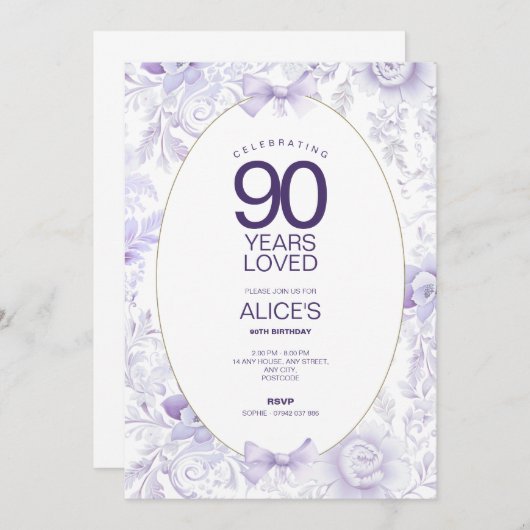 Paarse 90e moderne, bloemenverjaardag kaart (Voorkant / Achterkant)