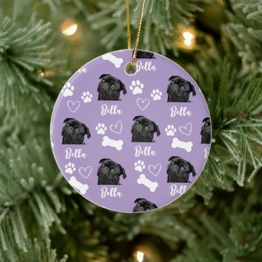 Paarse Aangepaste Liefde Pootafdruk Hond Liefhebbe Keramisch Ornament (Boom)