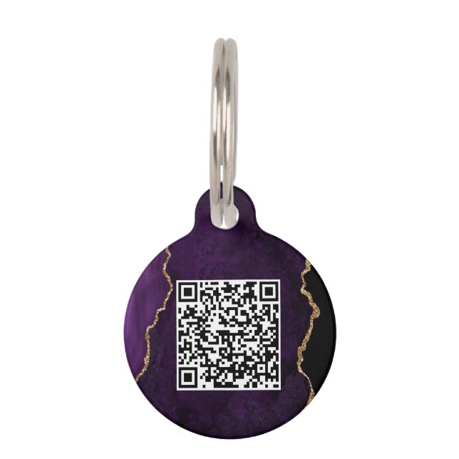 Paarse aangepaste QR-code rondom plaatje Huisdierpenning (Achterkant)