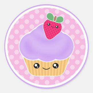 Paarse Aardbei Kawaii Cupcake Stickers