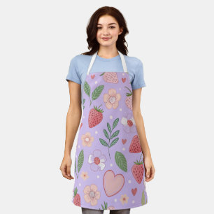 Paarse Aardbei Patroon All-Over Print Schort