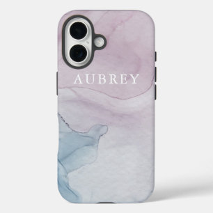 Paarse Abstracte afdruk met naam iPhone 16 Hoesje