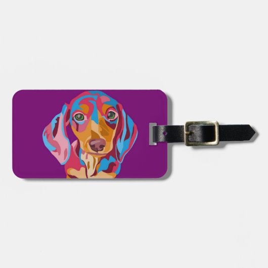 Paarse Abstracte Dachshund Bagagelabel (Voorkant horizontaal)