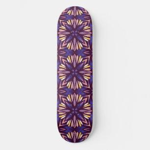 Paarse Abstracte Floral Pattern Yellow Indigo Boho Skateboard
