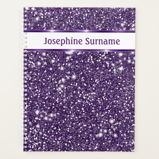 Paarse Abstracte Glitter-look & aangepaste tekst Planner (Voorkant)