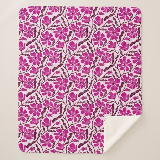 Paarse Abstracte Mid Century Modern Flower Sherpa Deken (Voorkant)