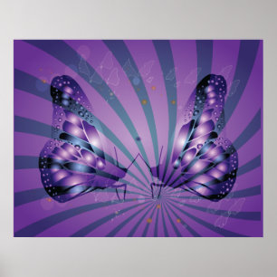 Paarse Abstracte vlinder met stralende vleugels Poster