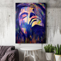 Paarse Abstracte Vrouw Portrait Art Print