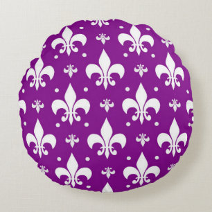 Paarse achtergrond Fleur-de-lis Patroonontwerp Rond Kussen