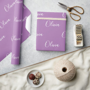 Paarse achtergrond naam meisje legant naam cadeaupapier