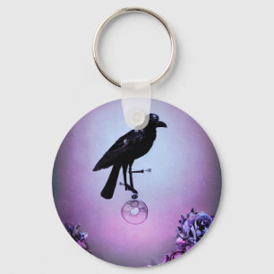 Paarse achtergrond Raven Sleutelhanger