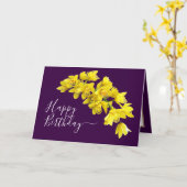 Paarse achtergrond van gele orchidee-ventilatorclu kaart (Gele Bloem)