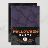 Paarse achtergrond w / witte geesten zwart Hallowe Kaart (Voorkant / Achterkant)