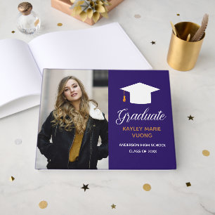 Paarse afstudeerfeest eindexamenfoto handtekening gastenboek