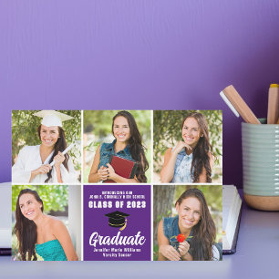 Paarse afstudeerfoto-collage Aangepaste afstuderen Aankondiging