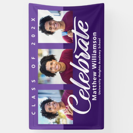 Paarse Afstuderen 3 Photo Bold Script Eenvoudige R Spandoek (Verticaal)