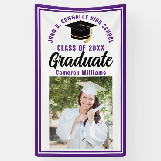 Paarse Afstuderen Foto Aangepaste Cute Graduation  Spandoek (Verticaal)
