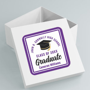 Paarse Afstuderen gepersonaliseerde afstudeerfeest Vierkante Sticker