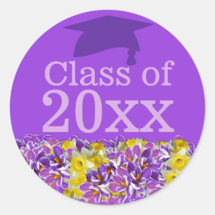 Paarse Afstuderen Sticker w Spring Flowers