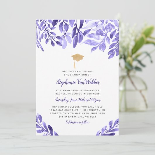 Paarse Afstuderen Uitnodiging (Staand voorkant)