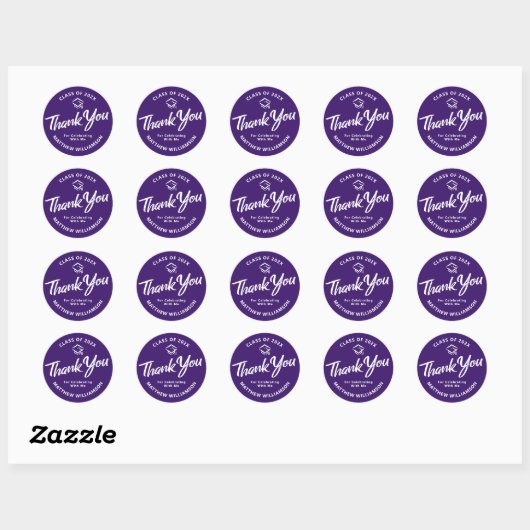 Paarse Afstuderen vet script Pet dank u modern Ronde Sticker (Vel)