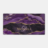 Paarse Agaat Geode Gouden Glitter Monogram Bureaumat (Voorkant)