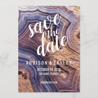 Paarse Agaat Geode Violet Save the Date roos Gold