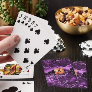 Paarse agaat glinsterende roze marmer naam goud pokerkaarten