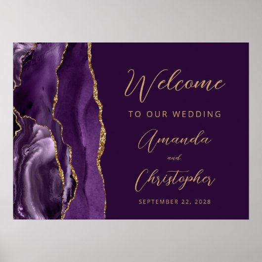 Paarse Agaat Goud Script Bruiloft Welkom Poster (Voorkant)