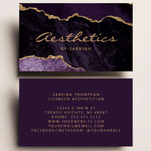 Paarse Agaat Gouden Glitter Luxe Aesthetician Visitekaartje